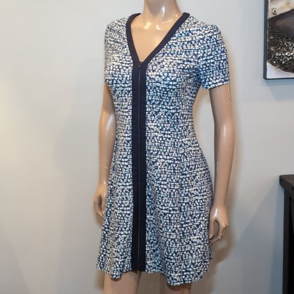 Tory Burch Vienna Dress Womens Size Small Blue Zippered Short Sleeve Fit & Flare - Picture 6 of 14